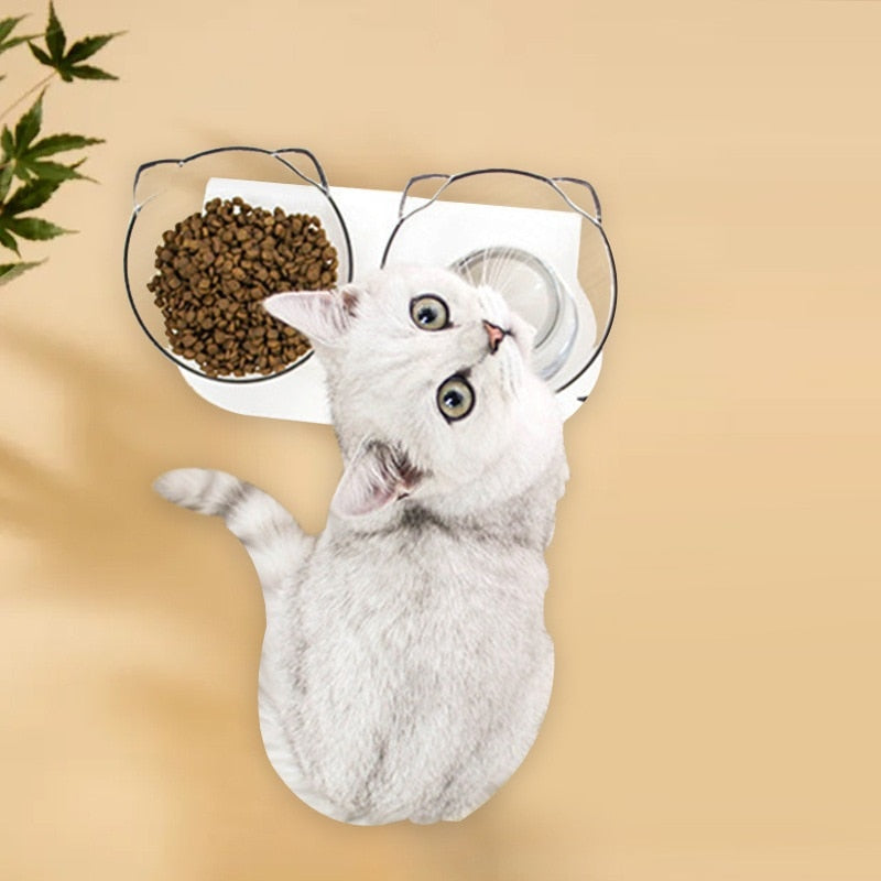 Plato para comida gatos individual y doble con soporte de inclinación